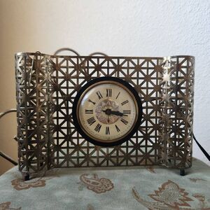 Mid century clock golden bronze desk table top home decor cage wall Bilt-Rite